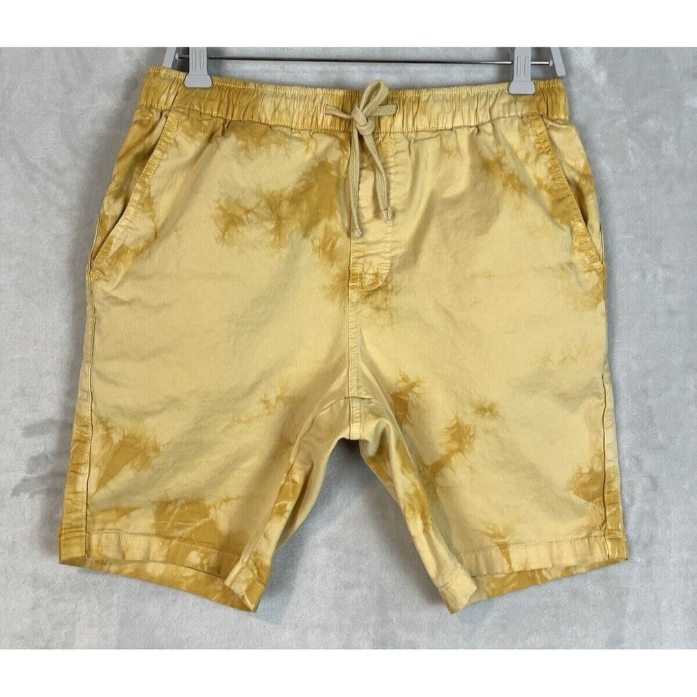 KATIN Short Men Small Yellow Tie Dye Chino Twill Drawstring Pockets Beach Trails